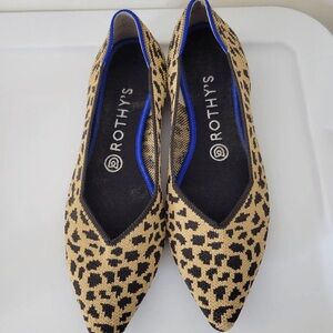 Rothy's Tan and Black Leopard Flats with Blue Trim